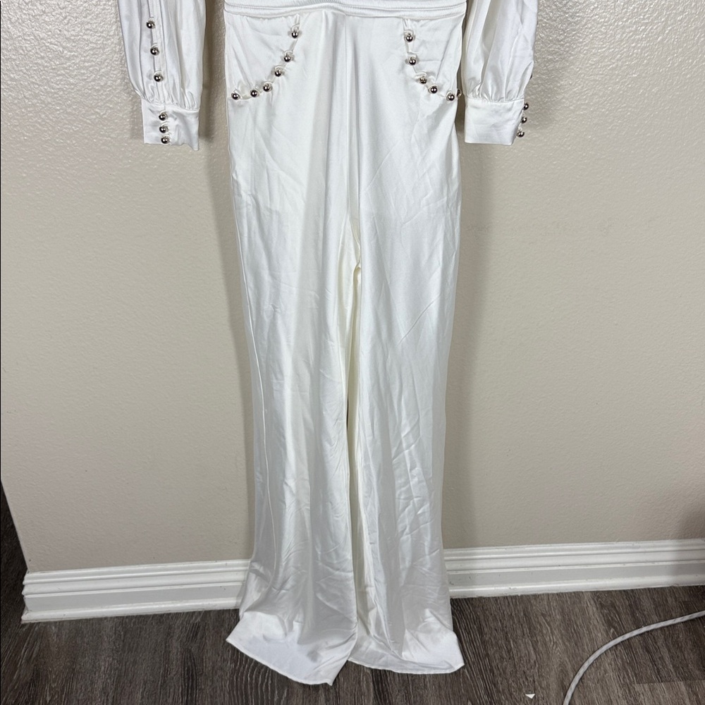 NWT Zhivago Baby Jane Jumpsuit Long Sleeve White Gold Tone Button - Picture 4 of 15